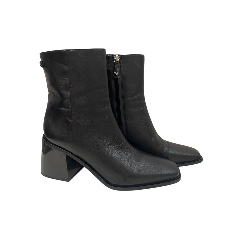 Sam Edelman Winnie Black Leather Square Toe Block Heel Ankle Boot Size 10